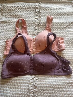 Cotton Front-Closure Wireless Bra - Pink & Mauve